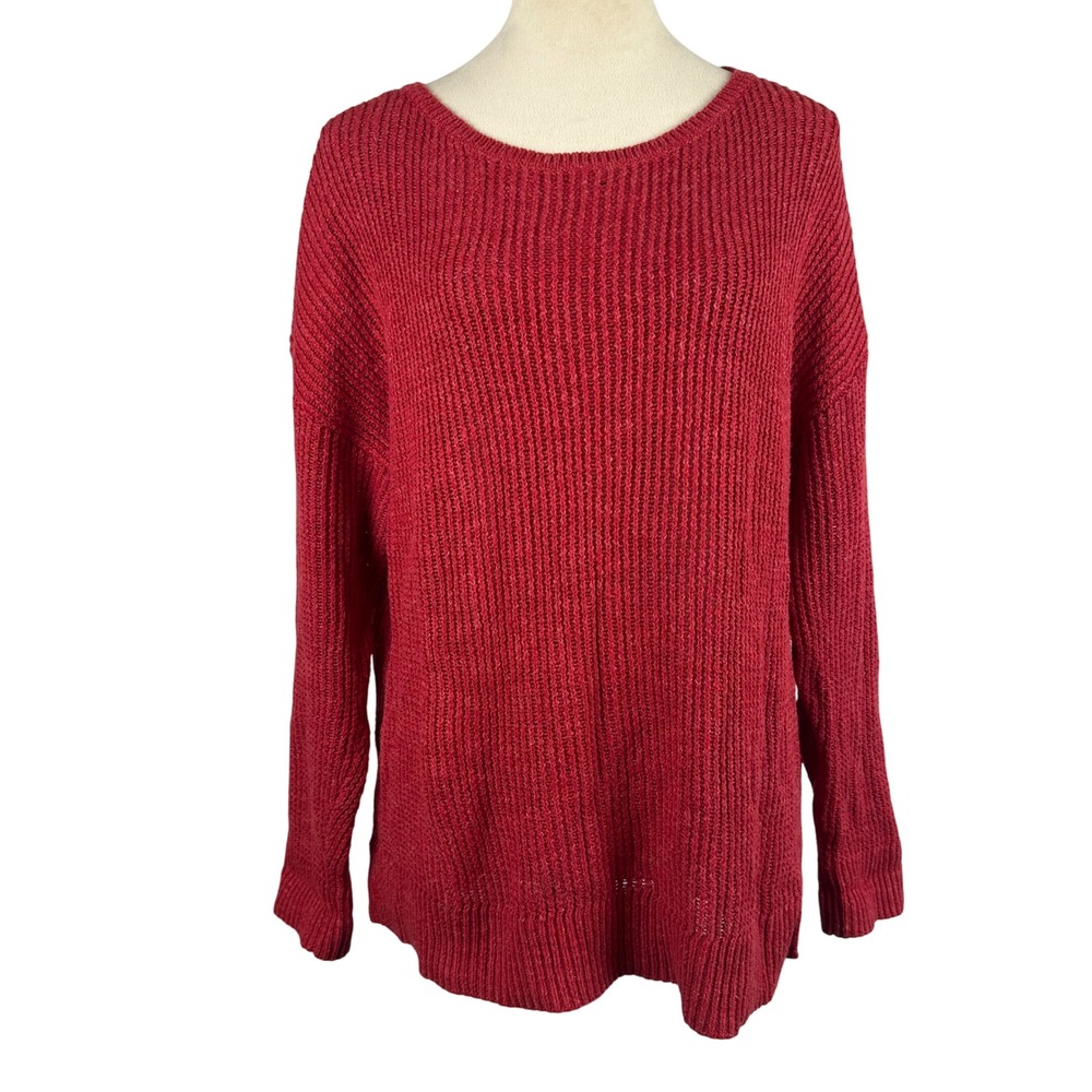 LRL Lauren Jeans Co. Ralph Lauren Red Cotton Knit Pullover Sweater Womens‎ XL